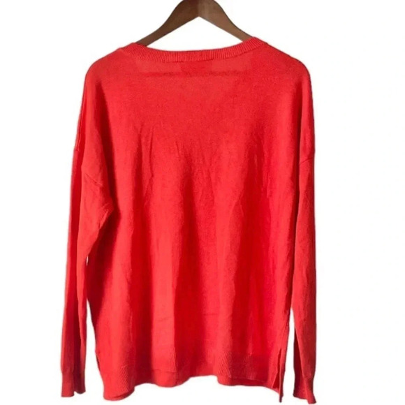 LAURIE FELT | “As Is” Cashmere Blend Daisy Print V-Neck Orange Sweater Size XL - Picture 5 of 9